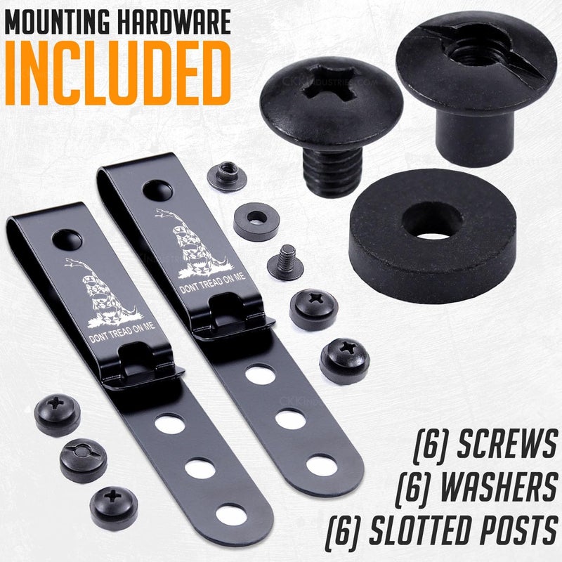 Holstex HolsterSmith Universal Metal Belt Clip for Holster Making - (Model 5) - (3-Hole) - (Tactical Black) - (w/Don’t Tread On Me Engraving) - (w/Mounting Hardware) - (2 Pack) - Image 4